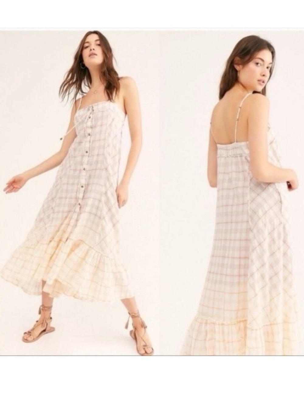 Free People Plaid City Maxi Dress Small New